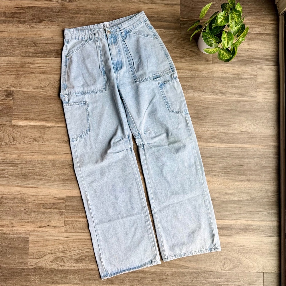 Princess Polly Miami Vice Light Wash Utility Cargo Denim Pants‎ Size 6 - Picture 2 of 14